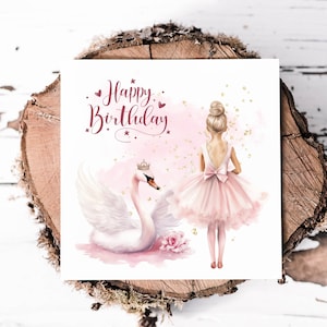 Bellissimo biglietto di auguri di compleanno con ballerina e cigno per una bambina speciale, biglietto di auguri di buon compleanno con ballerina principessa cigno per figlia o nipote