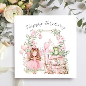 Belle carte d'anniversaire jardin féerique pour petite fille, parfaite pour une jeune fille, nièce, petite-fille, filleule, amie
