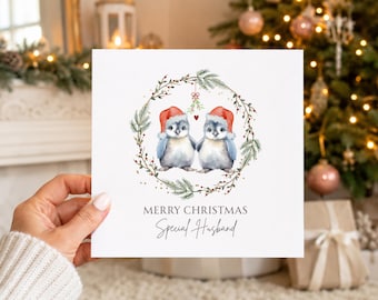 Husband Christmas Card, Special Husband Xmas Card, Cute Penguin Christmas Card, Romantic Festive Card for Husband, Merry Christmas