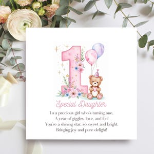 Carte spéciale 1er anniversaire de fille, jolie petite carte de premier anniversaire de fille avec un vers doux, beau souvenir de premier anniversaire