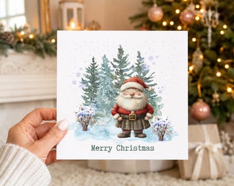 Scottish Santa Christmas Card, Tartan Santa Card, Santa in Kilt Christmas Card, Merry Christmas Card, Scottish Xmas Greeting Card