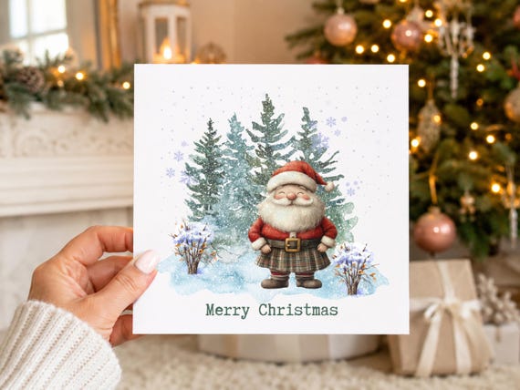 Scottish Santa Christmas Card, Tartan Santa Card, Santa in Kilt Christmas Card, Merry Christmas Card, Scottish Xmas Greeting Card