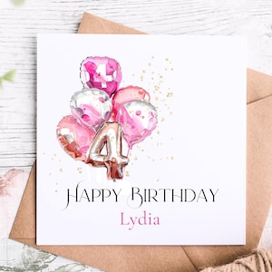 Biglietto di auguri per il 4° compleanno per bambina, perfetto per figlia, nipote, cugina o amica di bambina, biglietto di auguri di buon compleanno per bambine