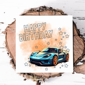 Carte d'anniversaire de voiture de sport pour fils, neveu, petit-fils, oncle, frère, carte d'anniversaire pour amateur de voiture