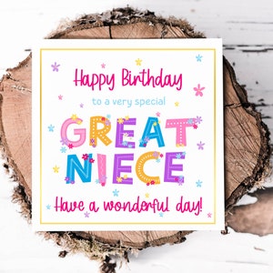 Biglietto di auguri di buon compleanno divertente e carino per una pronipote speciale, biglietto colorato e luminoso per feste di compleanno, biglietti fatti a mano per tutte le occasioni