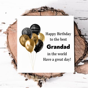 Carte d'anniversaire grand-père avec ballon noir et or, carte d'anniversaire spéciale pour lui, carte pour grand-père des enfants