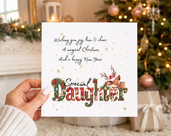 Daughter Christmas Card, Special Daughter Xmas Card, Merry Christmas Daughter, Cute Reindeer Festive Card, Christmas Card for Daughter