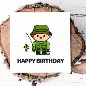 Carte d'anniversaire sur le thème de la pêche, parfaite à offrir à un père, un grand-père, un frère, un oncle ou un neveu amateur de pêche, pour celui qui aime aller à la pêche