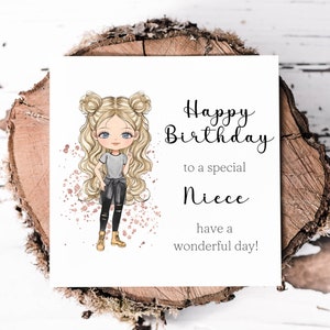 Carte d'anniversaire pour nièce au choix, couleur des cheveux et des yeux au choix, carte d'anniversaire mignonne pour une nièce spéciale