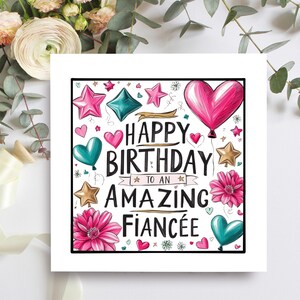 Biglietto di compleanno per la fidanzata, biglietto di buon compleanno per una fantastica fidanzata con design di palloncini verde acqua e rosa, biglietti per il suo compleanno