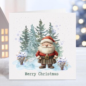 Kerstkaart van de kerstman in kilted voor vrienden, buren en familie, Schotse kerstman Merry Christmas Card