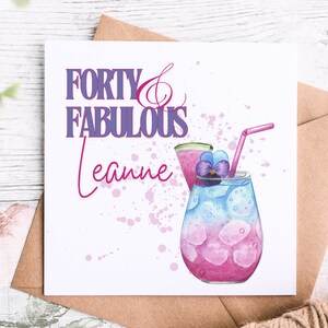 Bellissimo biglietto di auguri di compleanno personalizzato per quaranta e favolosi cocktail per sorella, amica, figlia, nipote, figlia, il suo biglietto di auguri per il 40° compleanno