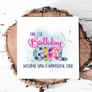 Carte d'anniversaire pour fille avec lettrage floral mignon, jolie carte pour soeur, nièce, fille ou petite-fille pour lui souhaiter un très joyeux anniversaire
