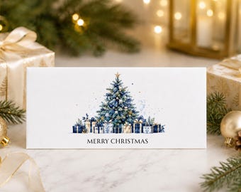 Christmas Money Wallet, Navy Blue Christmas Tree Gift Wallet, Christmas Cash Holder, Money Envelope, Gift Card Wallet