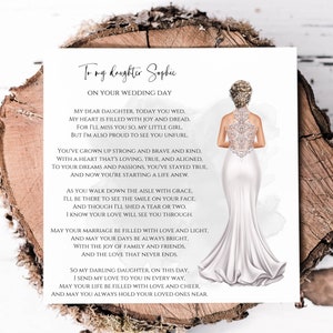 Cartão personalizado para o dia do casamento da filha, lindo cartão com poema para o dia do casamento da filha, presente de lembrança do casamento da filha