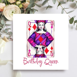 Cartão de aniversário da rainha, design da rainha de ouros, estilo de carta de baralho engraçado, cartão de aniversário perfeito para amiga, irmã, mãe ou parceira