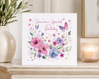 Watercolour Floral Butterfly Birthday Card For Someone Special