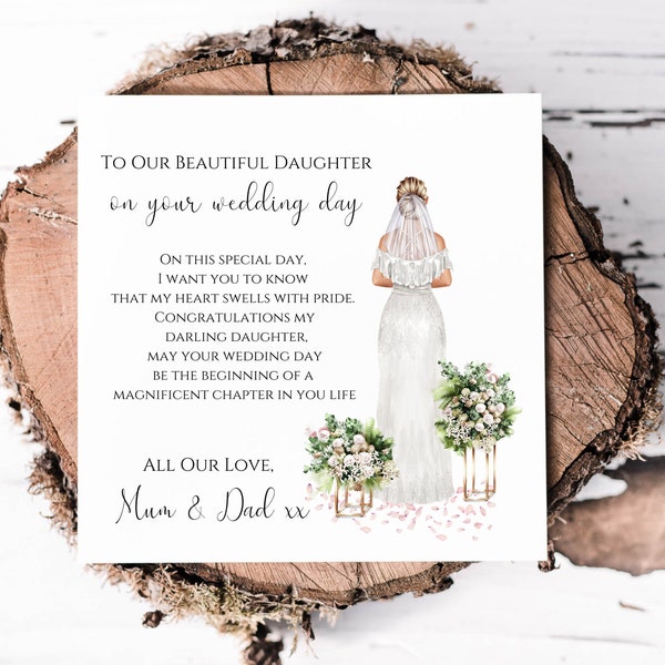 To Our Daughter Wedding Day Card, Beautiful Card With Poem For Daughter's Wedding Day, Daughter's Wedding Keepsake Gift From Parents