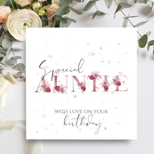 Cartão de aniversário floral especial para tia, com amor no seu aniversário, cartão com tema de flor rosa para ela