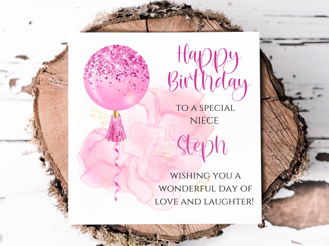 Personalised Niece Birthday Card With Pink Printed Glitter Effect Orb ...