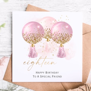 Superbe carte d'anniversaire pour un ami spécial, ballons ronds imprimés à effet scintillant avec glands dorés, disponible pour les personnes âgées de 21, 30, 40, 50, 60, 70 ans