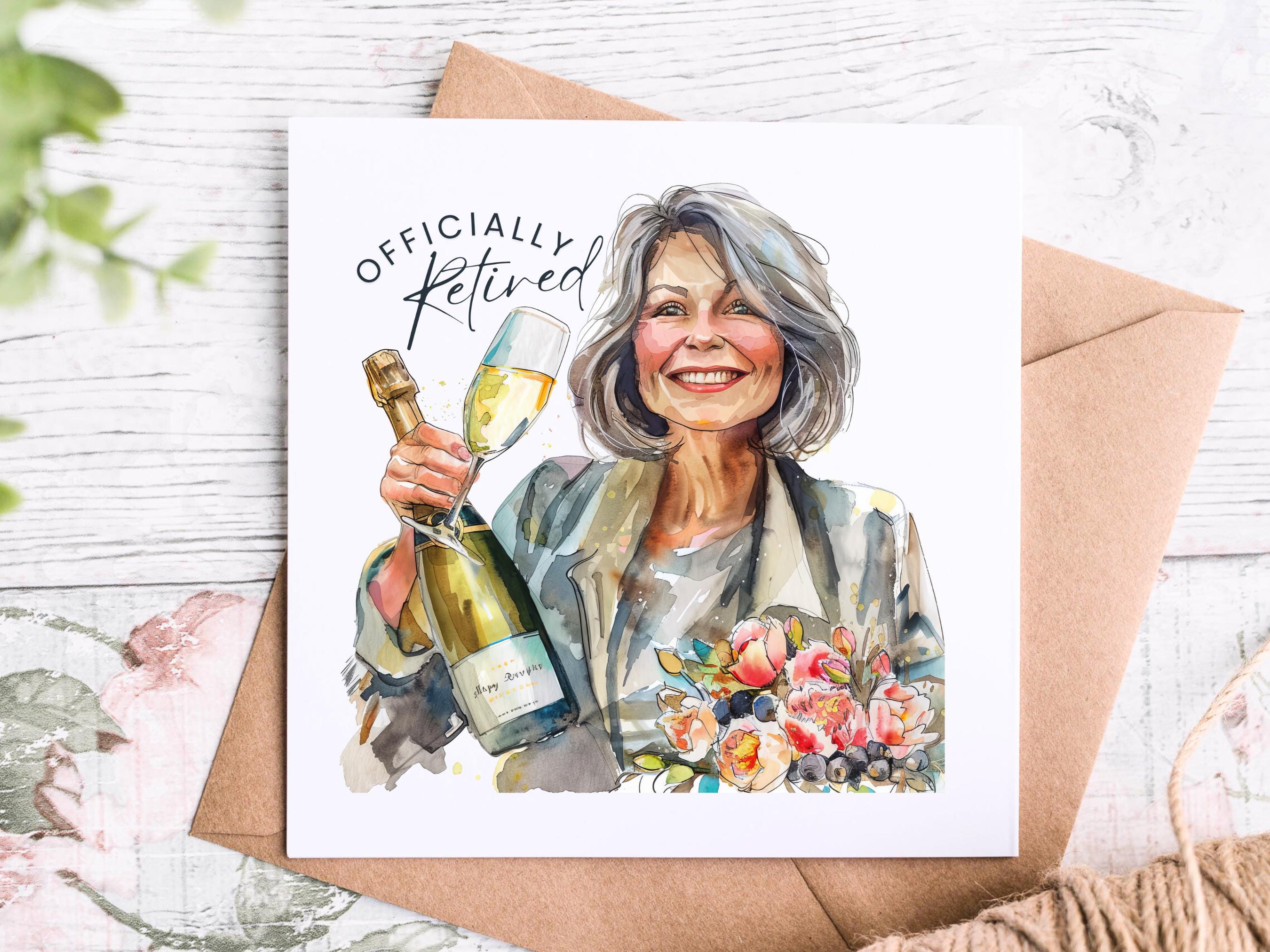 Biglietto Di Auguri Per Pensionamento – Donna – Design Tè Pomeridiano Con Fiori E Dettagli Oro In Rilievo – Fatto A Mano UK