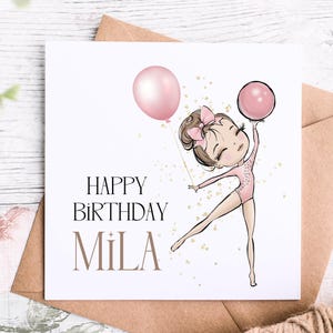Carte d'anniversaire personnalisée de gymnastique pour filles, carte d'anniversaire personnalisée avec nom pour fille, petite-fille, nièce