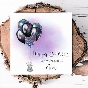 Tarjeta de cumpleaños para Nan con diseño de globo brillante impreso, hermosa tarjeta de cumpleaños para el día especial de una adorable Nan