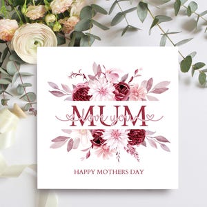 Belle carte florale de fête des mères, carte de fête des mères Love You maman, carte de dimanche des mères