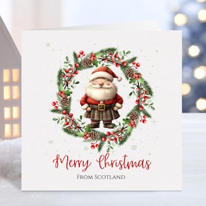 Buon Natale dalla Scozia, biglietto di auguri di Babbo Natale scozzese per amici e parenti che vivono lontano