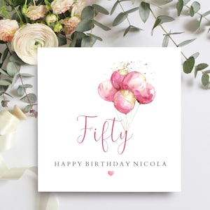 Biglietto di auguri per il 50° compleanno personalizzato con nome per amica, sorella, zia, cugina, biglietto di auguri glamour, cinquantesimo compleanno femminile