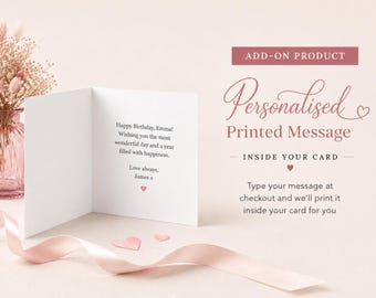 Personalised Printed Message Inside Card Add On, Custom Printed Greeting Card Message, Send Direct to Recipient