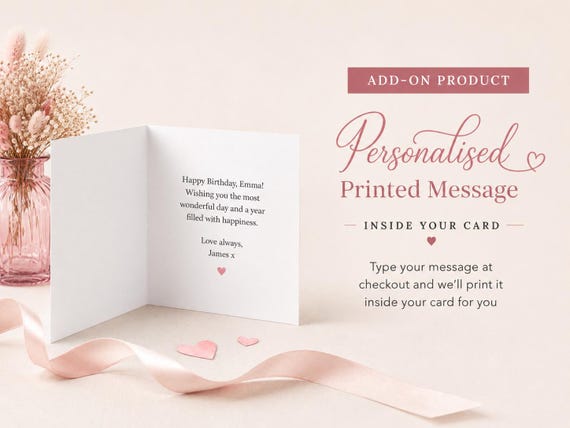 Personalised Printed Message Add-On, Custom Greeting Card Inside