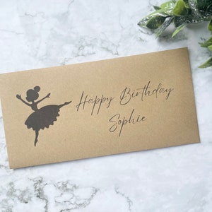 Envelopes de presente personalizados para aniversário de meninas, carteira de dinheiro com silhueta de bailarina personalizada com nome de meninas, presentes de aniversário personalizados