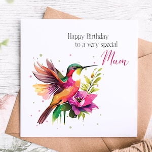 Hermosa tarjeta de cumpleaños con forma de colibrí para mamá, saludo especial de cumpleaños para mamá