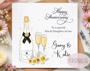 Anniversary Card for Son and Daughter-in-Law, Personalised Wedding Anniversary Card, Handmade Card For A Special Couple