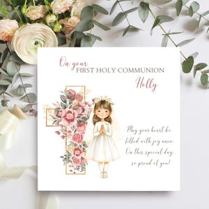 First Holy Communion Card With Beautiful Poem For Daughter, Goddaughter, Niece, Granddaughter, Lovely Personalised Communion Keepsake