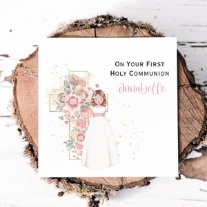 Carte de première communion personnalisée pour fille ou petite-fille, carte de communion souvenir pour fille, à personnaliser en fonction du destinataire