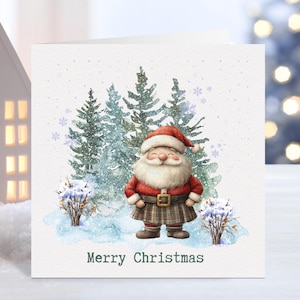 Cartão de Natal com Papai Noel em Kilt, cartão de Natal escocês para amigos, familiares ou vizinhos