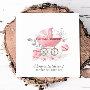 Carte de naissance rose pour bébé fille, carte de félicitations pour les nouveaux parents à l'occasion de la naissance d'un nouveau bébé, carte pour un ami, une soeur et un nouveau bébé