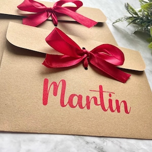 Pack of Personalised Christmas Money Envelopes, Luxury Red Ribbon Tied Money Wallets, Custom Made Envelopes To Gift Cash or Vouchers
