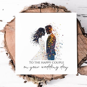Carte de mariage confettis Splash mariée et marié, carte de mariage de félicitations pour l'heureux couple, belle carte de mariage de confettis aquarelle