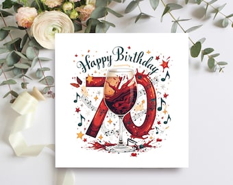 70th Birthday Wine and Music Theme Card