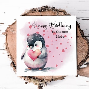 Feliz cumpleaños a la persona que amo, tarjeta de cumpleaños para novia o pareja, linda y adorable tarjeta de pingüino para ella, tarjeta para amantes de los pingüinos