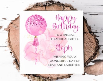 Personalized Granddaughter Birthday Card: Pink Orb Balloon Design For Her