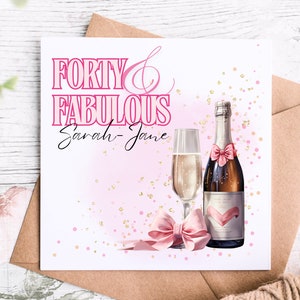 Bellissimo biglietto di auguri per il 40° compleanno con champagne rosa per sorella, amica, nipote, nipote, biglietti di auguri per il 40° compleanno per lei