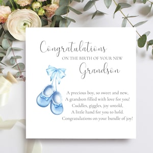 Gefeliciteerd met je kersverse kleinzoon, mooie kaart voor kersverse oma of grootouders, met de geboorte van je kersverse kleinzoon