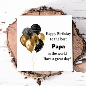 Biglietto di auguri per il compleanno del papà con palloncino nero e oro, biglietto di auguri speciale per lui, biglietto per il miglior papà del mondo dai bambini