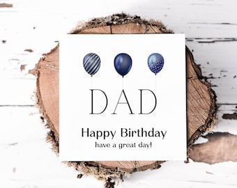 Dad Happy Birthday Card With Blue Balloons, Blank Inside For Your Own Personal Message