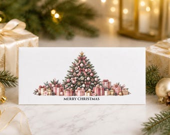 Christmas Money Wallet, Pink Christmas Tree Cash Holder, Blush Christmas Gift Wallet, Money Envelope, Gift Card Holder